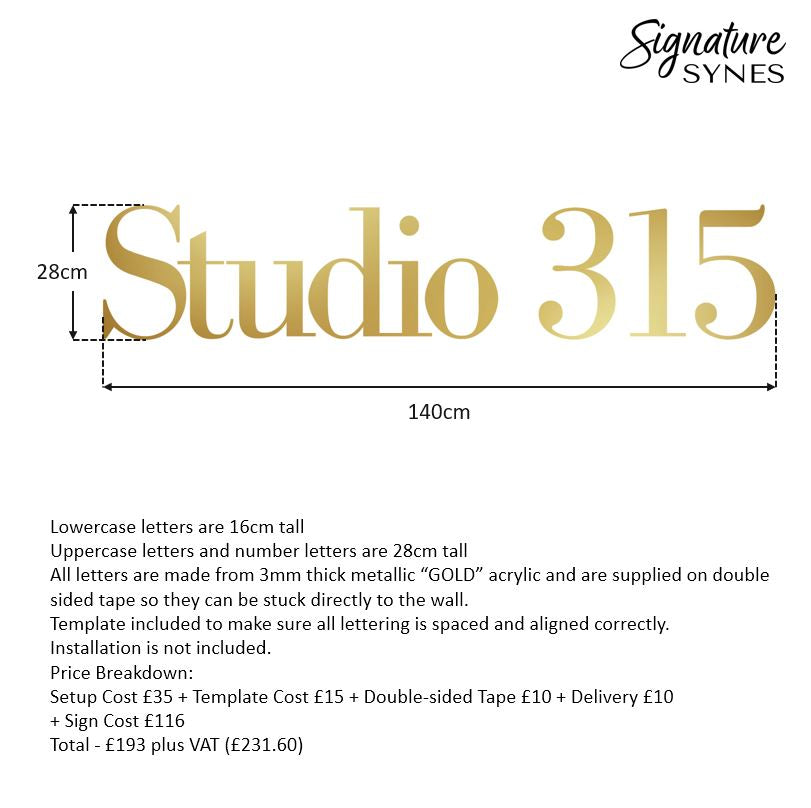 Custom Order - Studio 315 - metallic "GOLD" - 140cm wide - Double Sided Tape
