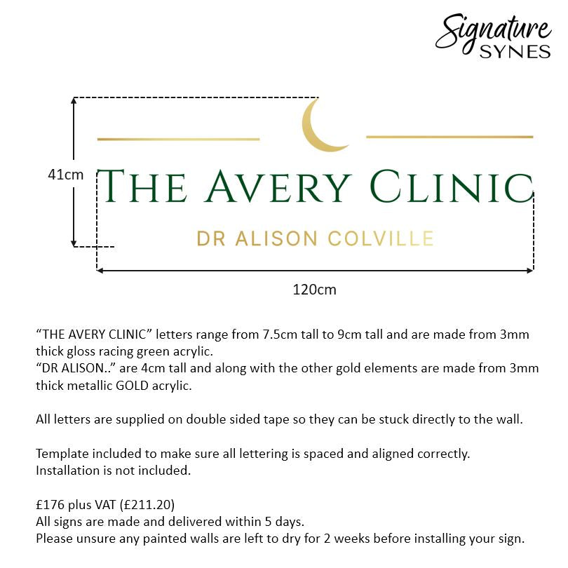 Custom Order - THE AVERY CLINIC - "RACING GREEN" + metallic "GOLD" - 120cm wide - Double Sided Tape