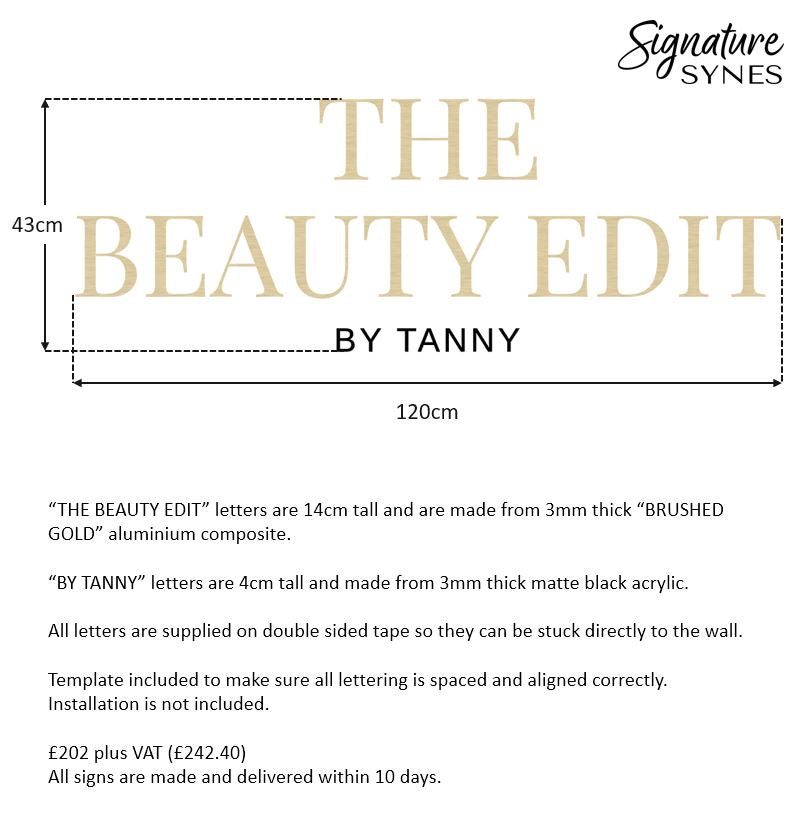 Custom Order - THE BEAUTY EDIT BY TANNY - "BRUSHED GOLD" and matte black - 120cm wide - double sided tape