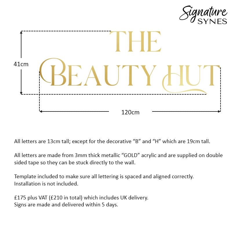 Custom Order - THE BEAUTY HUT - metallic "GOLD" - SIGN PACKAGE