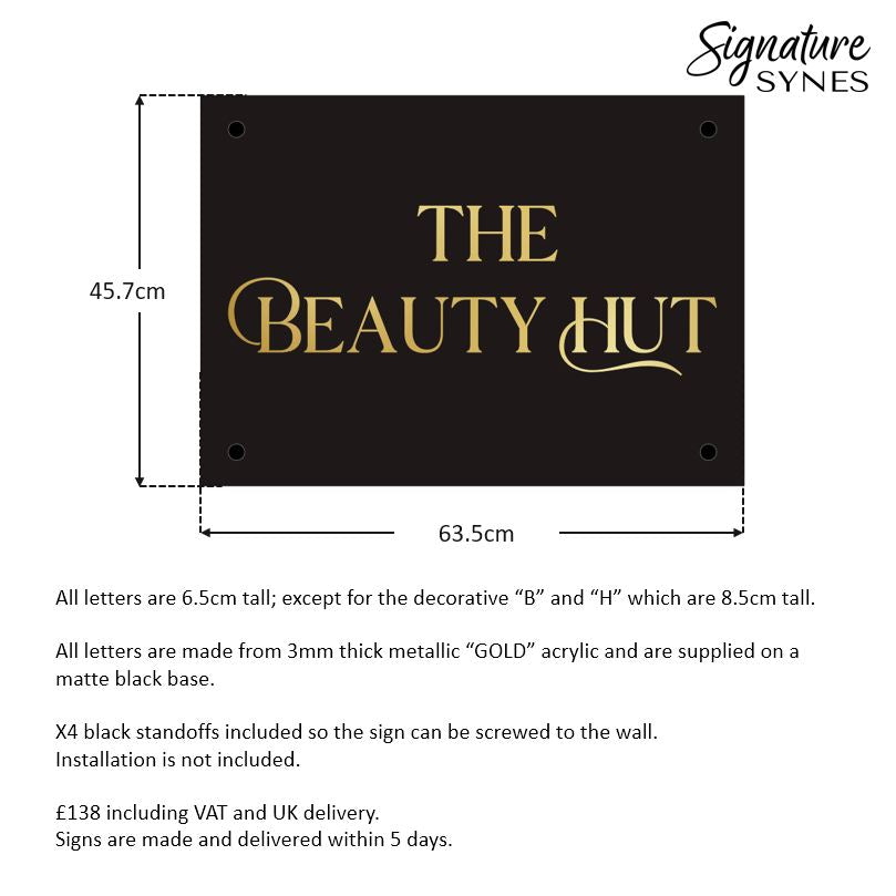 Custom Order - THE BEAUTY HUT - metallic "GOLD" - SIGN PACKAGE