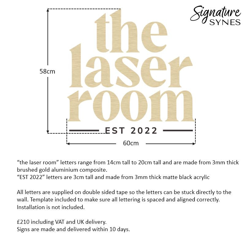 Custom Order - the laser room - "BRUSHED GOLD" and matte black - SIGN PACKAGE