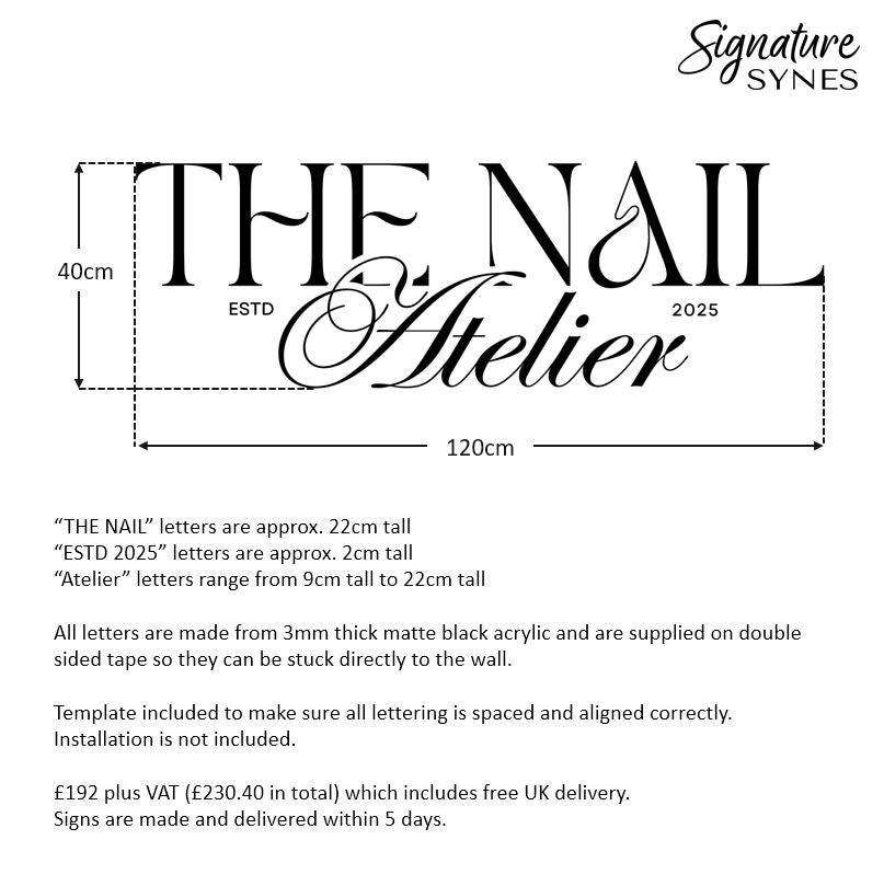 Custom Order - THE NAIL Atelier - Matte black - 120cm wide - Double Sided Tape