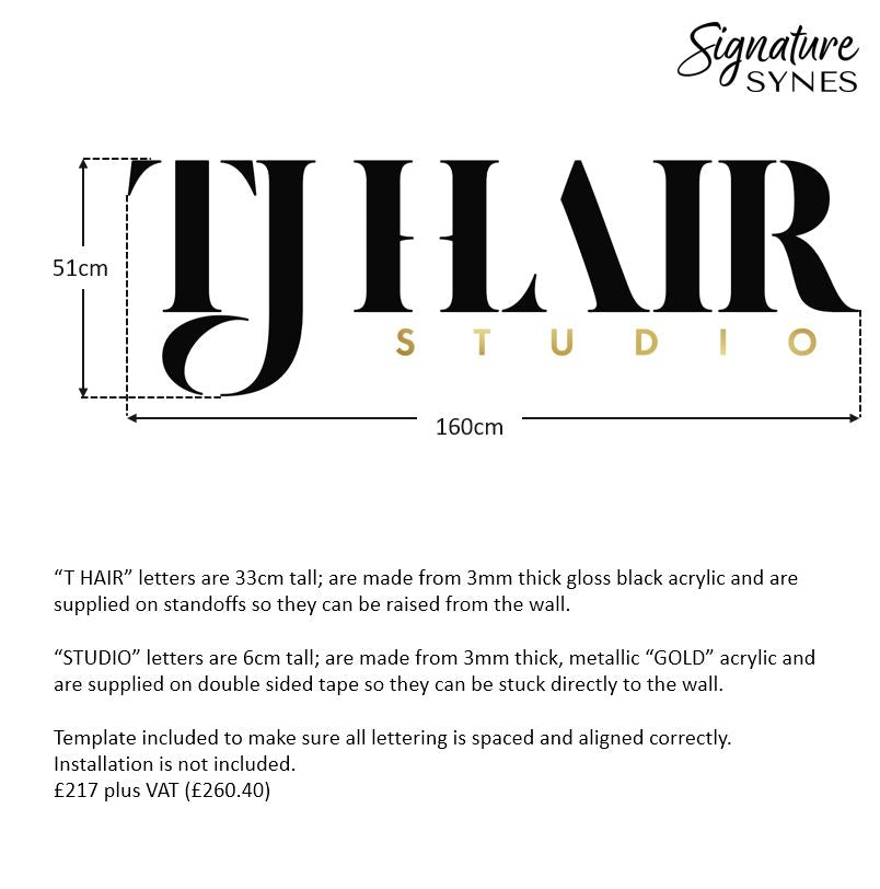 Custom Order - TJ HAIR - gloss black and metallic "GOLD" - 160cm wide - Standoffs + Double Sided Tape