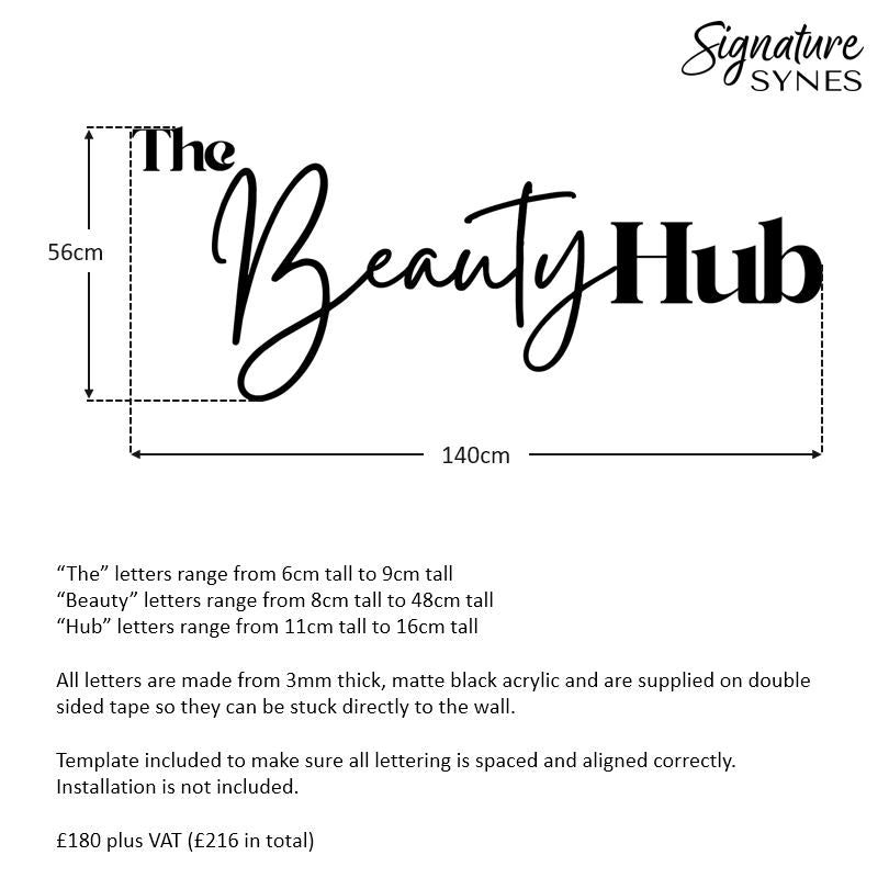 Custom Order - The Beauty Hub - Matte black - 140cm wide - Double Sided Tape