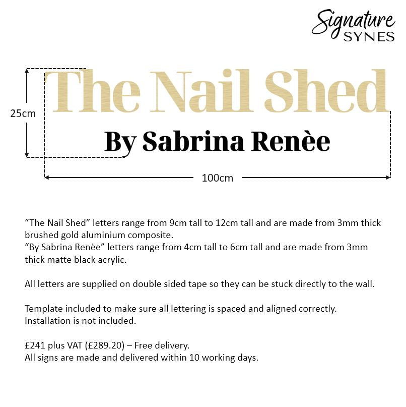 Custom Order - The Nail Shed - "BRUSHED GOLD" and matte black - 100cm wide - double sided tape