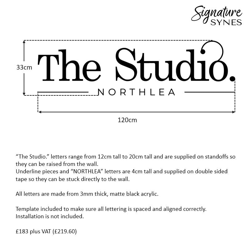 Custom Order - The Studio NORTHLEA - 120cm wide - matte black - Standoffs + Double Sided Tape