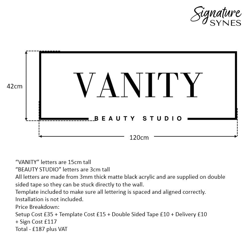 Custom Order - VANITY BEAUTY STUDIO - Matte black - 120cm wide - Double Sided Tape