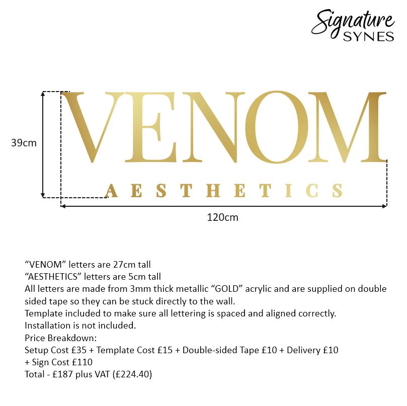 Custom Order - VENOM AESTHETICS - metallic "GOLD" - 120cm wide - Double Sided Tape