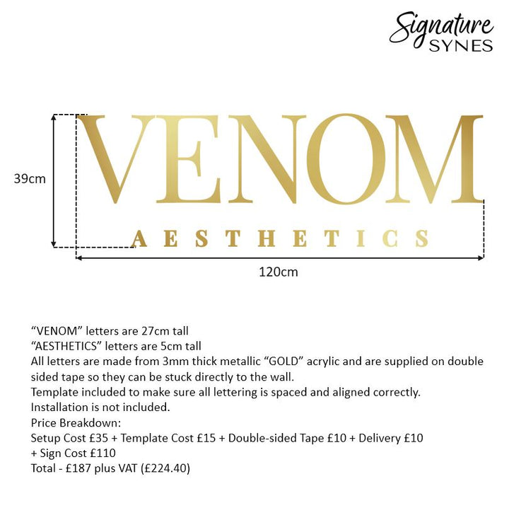 Custom Order - VENOM AESTHETICS - metallic "GOLD" - 120cm wide - Double Sided Tape