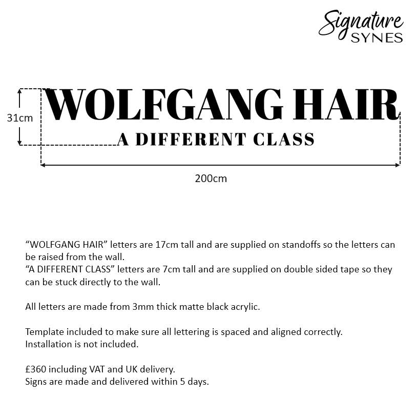 Custom Order - WOLFGANG HAIR - matte black - 200cm wide - Raised letters + Double Sided Tape