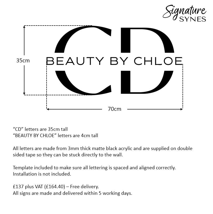 Custom Order - BEAUTY BY CHLOE - Matte black - 70cm wide - Double Sided Tape