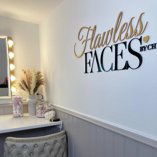 black and gold salon wall logo by Signature Synes custom signage for UK beauty business owners