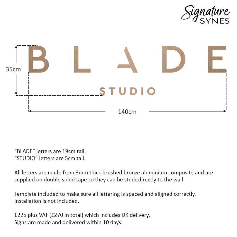 Custom Order - BLADE STUDIO - BRUSHED BRONZE - 140cm wide - double sided tape
