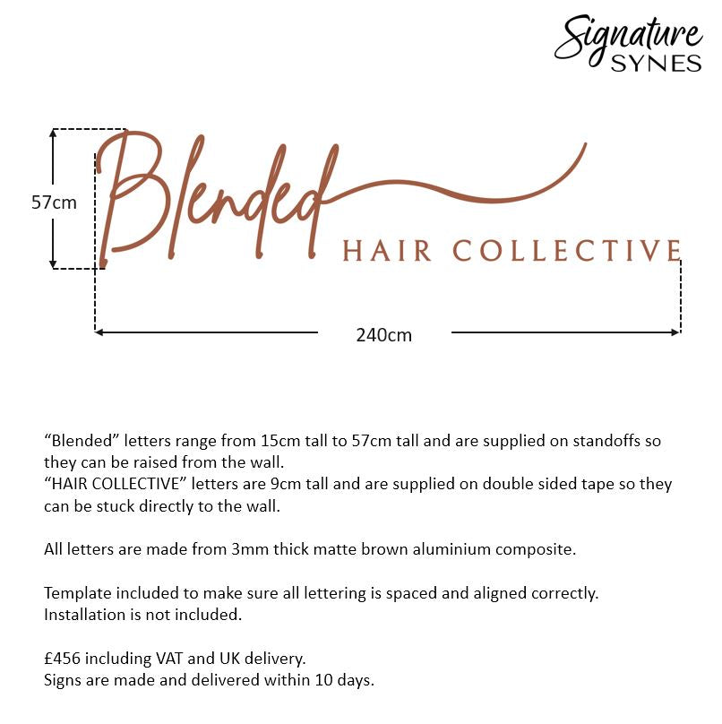 Custom Order - Blended HAIR COLLECTIVE - 160cm wide - matte brown - raised lettering + self adhesive lettering