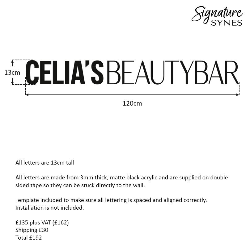 Custom Order INTL - CELIA'S BEAUTY BAR - Matte black - 120cm wide - Double Sided Tape