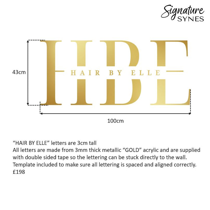 Custom Order - HAIR BY ELLE - metallic "GOLD" acrylic - 100cm wide - double sided tape