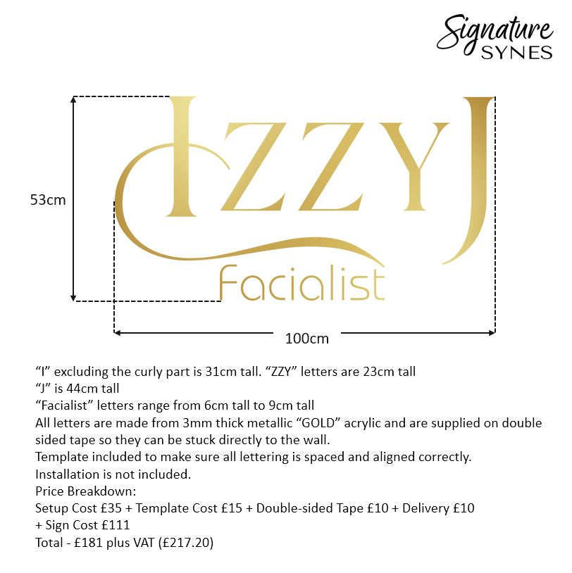 Custom Order - IZZY J- metallic "GOLD" - 100cm wide - Double Sided Tape