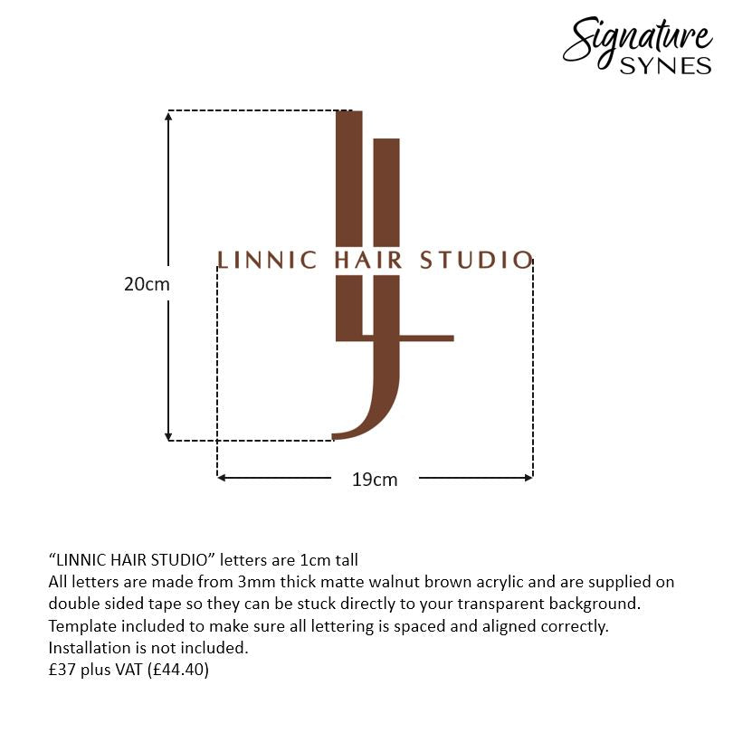 Custom Order - LINNIC HAIR STUDIO - X2 SIGNS - matte walnut brown - Double Sided Tape