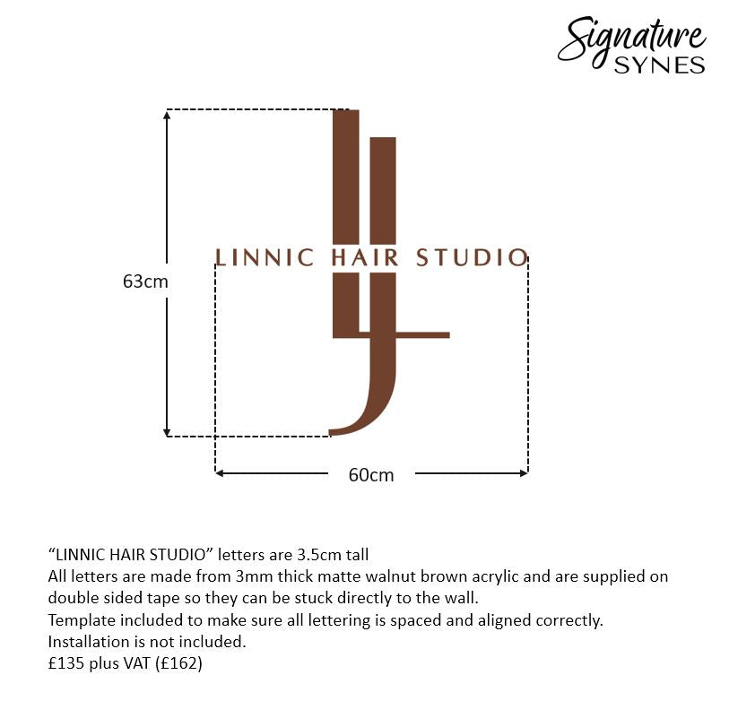 Custom Order - LINNIC HAIR STUDIO - X2 SIGNS - matte walnut brown - Double Sided Tape