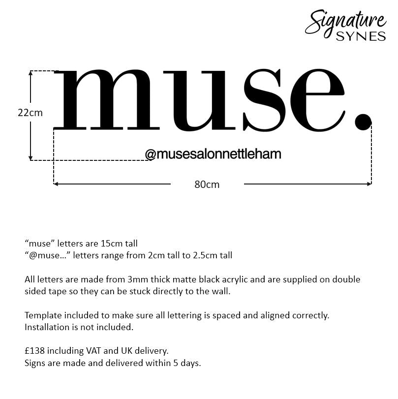 Custom Order - muse. - matte black - 80cm wide - Double Sided Tape