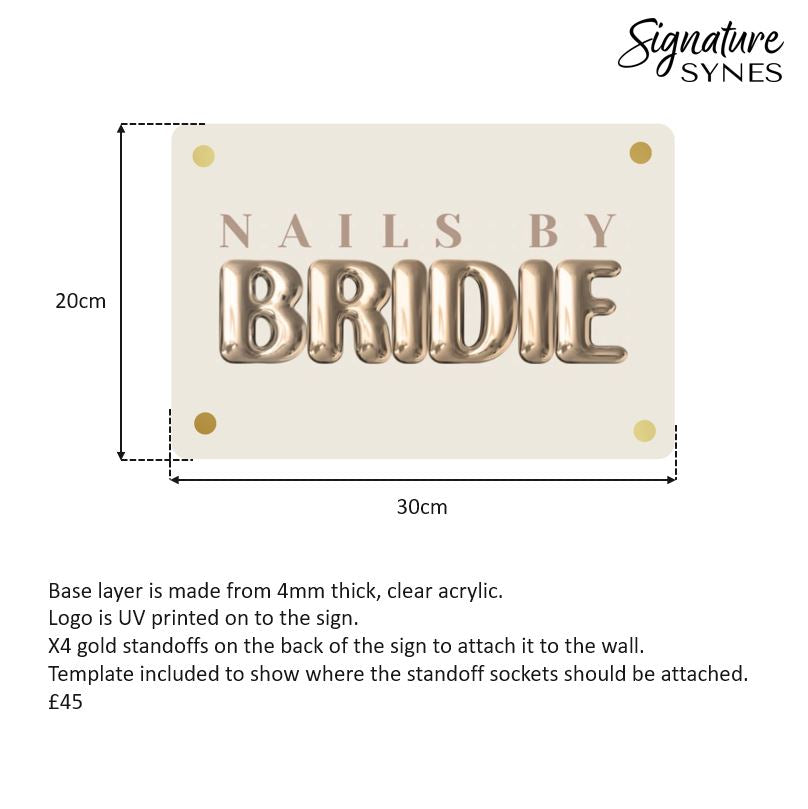 Custom Order - NAILS BY BRIDIE - 30cm wide - Doorway Sign