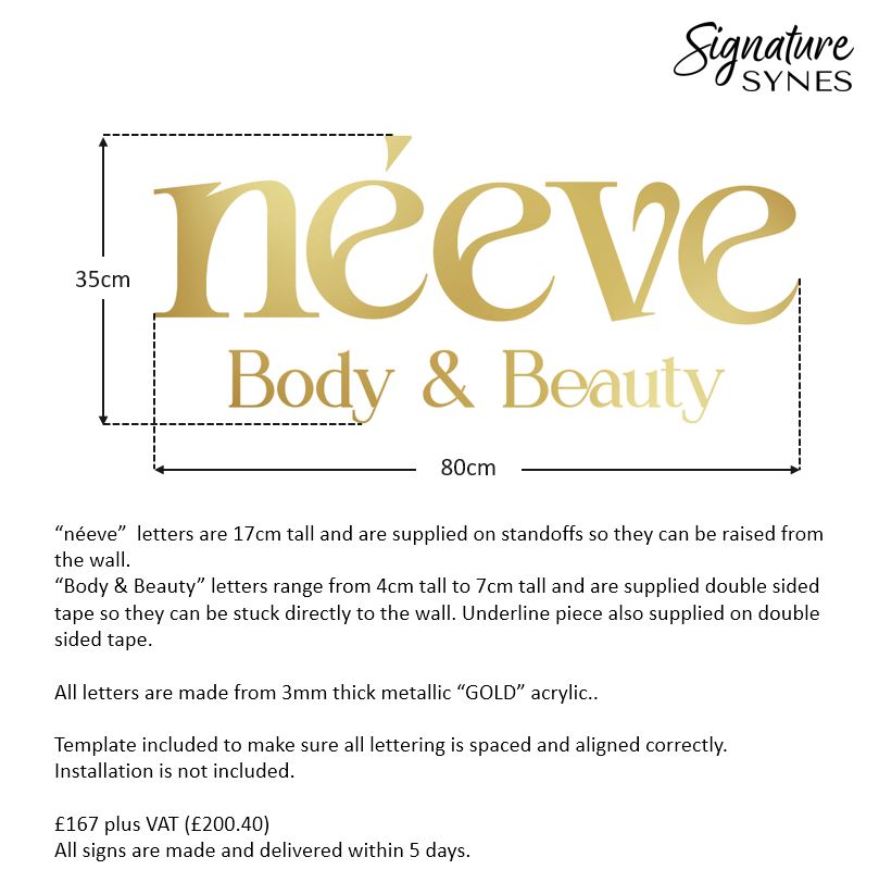 Custom Order - neeve - 80cm wide - metallic "GOLD" - raised lettering + self adhesive lettering