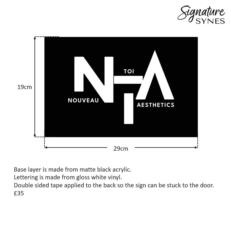 Custom Order - NTA - matte black and gloss white - 29cm wide - Doorway Sign