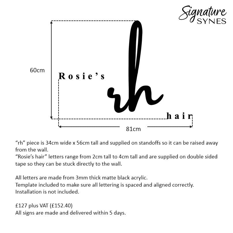 Custom Order - Rosie's hair - Matte black - 81cm wide - Double Sided Tape