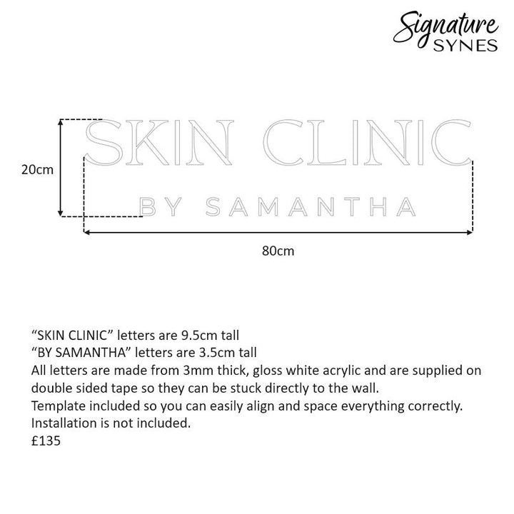 Custom Order - SKIN CLINIC BY SAMANTHA - gloss white - 80cm wide - Double Sided Tape