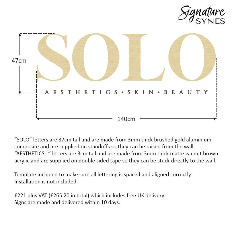 Custom Order - SOLO - 140cm wide - brushed gold + matte walnut brown - Standoffs + double sided tape