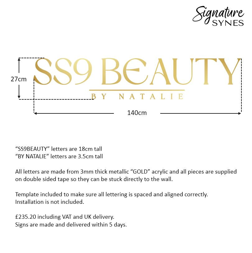 Custom Order - SS9 BEAUTY- metallic "GOLD" - 140cm wide - Double Sided Tape