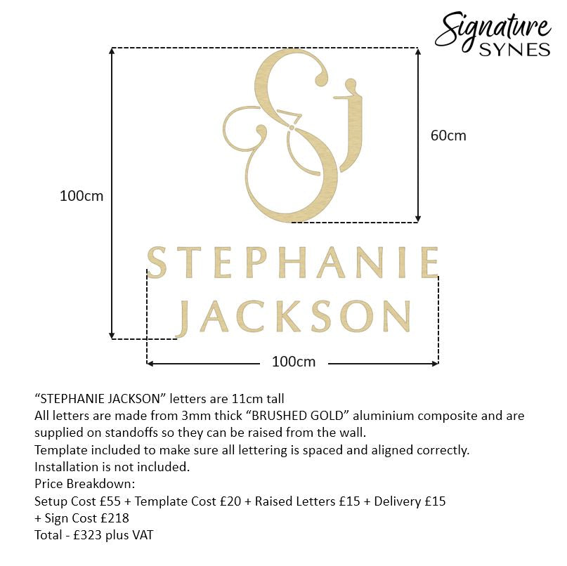 Custom Order - STEPHANIE JACKSON - 100cm wide - brushed gold - raised letters
