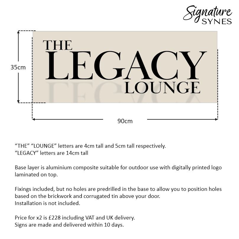 Custom Order - THE LEGACY LOUNGE - matte black - SIGN PACKAGE