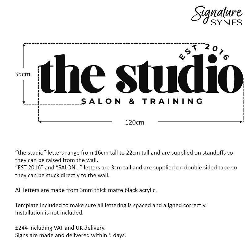 Custom Order - the studio SALON & TRAINING - 120cm wide - matte black - Standoffs + Double Sided Tape